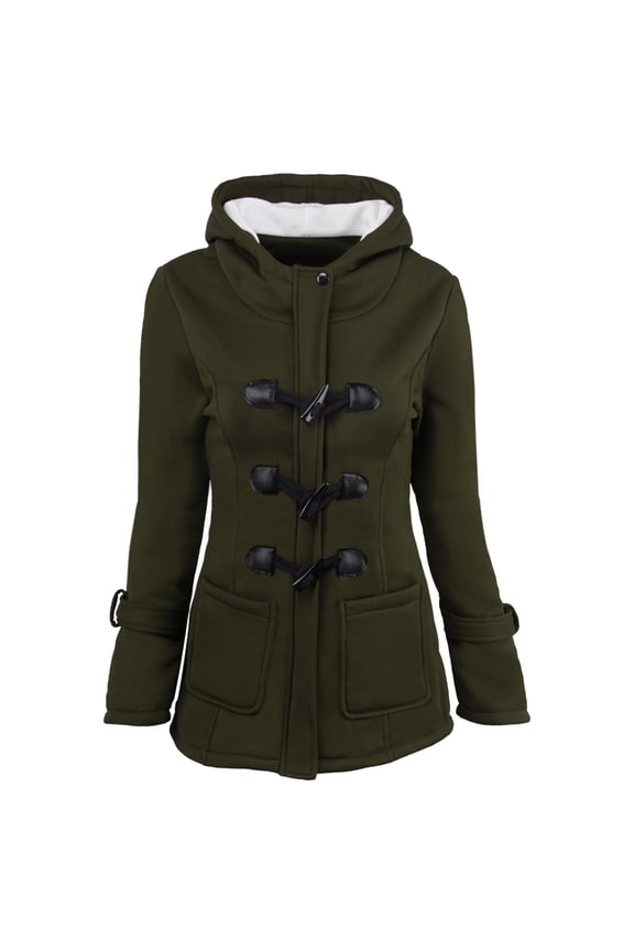 Winter Coats for Women Womens Tops Plus Women Color Horn Buttons Cardigan Padded Hooded Coat Jacket Overcoat Green XXXL