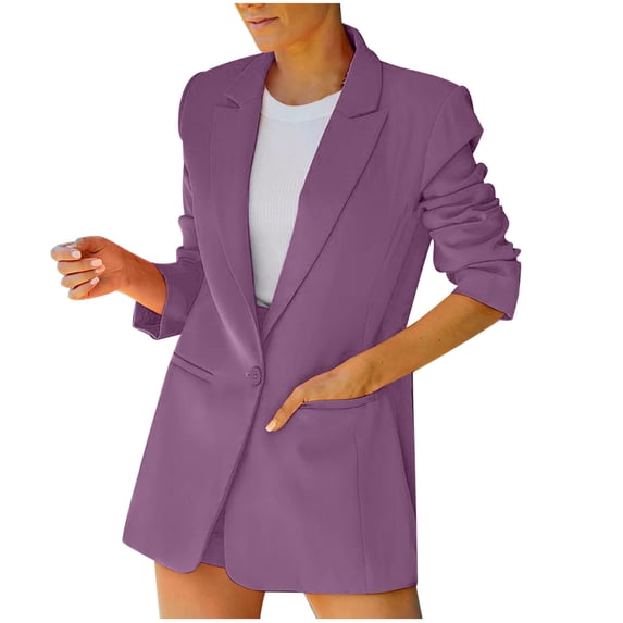 LEAVINGSUO Winter Coats for Women Womens Tops Plus Clearance Womens Ladies Solid Turn Down Collar Jacket Long Sleeve Coat Outerwear Blazer Purple XXL
