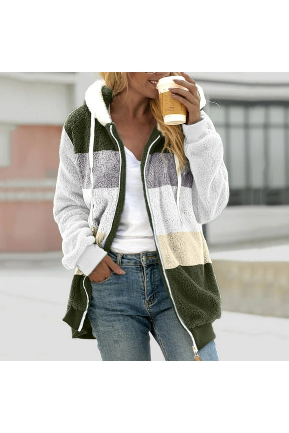 Winter Womens Fleece Coat Plush Coat,Fashion Women's Zipper V-Neck Pullover Tops Long Sleeve Hooded Blouse Sweatshirt Green XXXXL