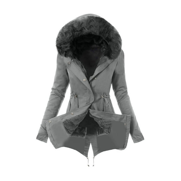GaThRRgYP Women Plus Size Winter Warm Snow Coat,Ladies Lining Coat Womens Winter Warm Thick Long Hooded Overcoat Dark Gray XL