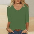 thumbnail image 1 of GaThRRgYP Women Tops Long Sleeve Shirts,Women's Fashion Solid Tees Casual Crewneck 3/4 Sleeve Loose T-Shirt Ladies Blouses Shirts Army Green S, 1 of 4