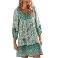 thumbnail image 1 of LEAVINGSUO Women's Casual Dresses Women's Fashion Bohemian V-neck Loose 3/4 Sleeve Print Length Dress Green S, 1 of 8
