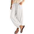 thumbnail image 1 of LEAVINGSUO Women's Cotton Linen Pants Drawstring Elastic Waist Straight Loose Fit Jogger Trousers with Cuffed Hem White S, 1 of 6