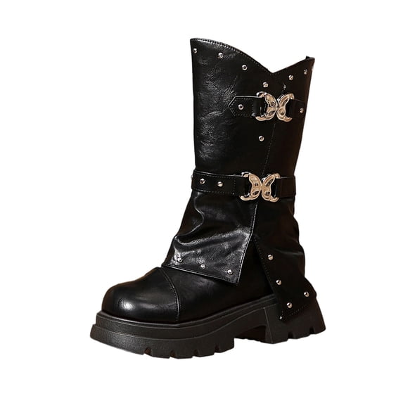 LEAVINGSUO Women's Knee-High Boots Versatile Plus-Size Side Zipper ...