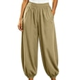 thumbnail image 1 of LEAVINGSUO Women's Plus Size Wide Leg Balloon Pants High Waist Jogger Pants For Breathable Loose Trousers With Side Pockets For Casual Travel Lounging Khaki L, 1 of 6