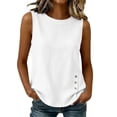thumbnail image 1 of LEAVINGSUO Women's Tops Blouses Summer Solid Color Round Neck Sleeveless Button-Down Top T-Shirt White M, 1 of 8