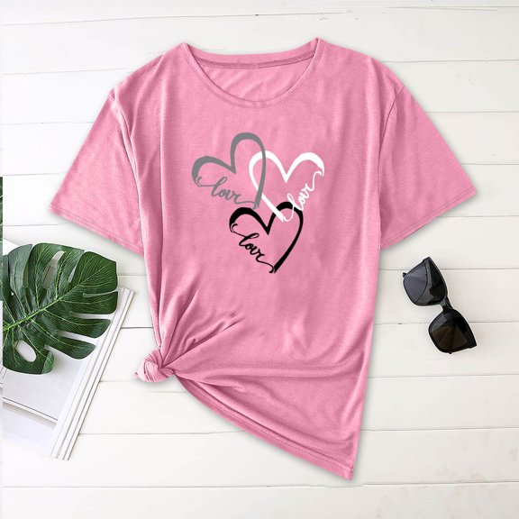 GaThRRgYP Womens Classic Crew Neck Short Sleeve Shirt,Fashion Women Casual Print Shirt Round-Neck Tee Short Sleeve Blouses Pink S