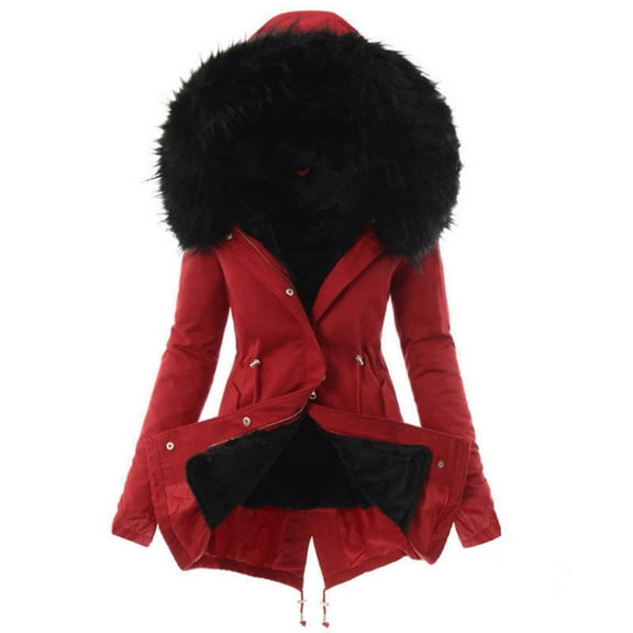 GaThRRgYP Womens Coats Outerwear Winter Plus Size,Ladies Lining Coat Womens Winter Warm Thick Long Jacket Hooded Overcoat Red XXXL