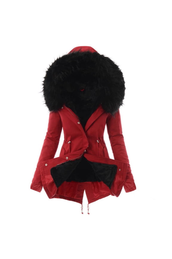 Womens Coats Outerwear Winter Plus Size,Ladies Lining Coat Womens Winter Warm Thick Long Jacket Hooded Overcoat Red XXXL