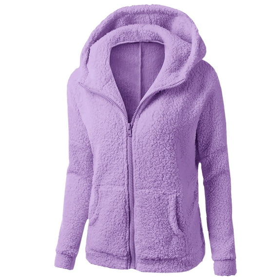 GaThRRgYP Womens Coats Outerwear Winter Plus Size,Women Hooded Sweater Coat Winter Warm Wool Zipper Coat Long Sleeve Outwear Purple S