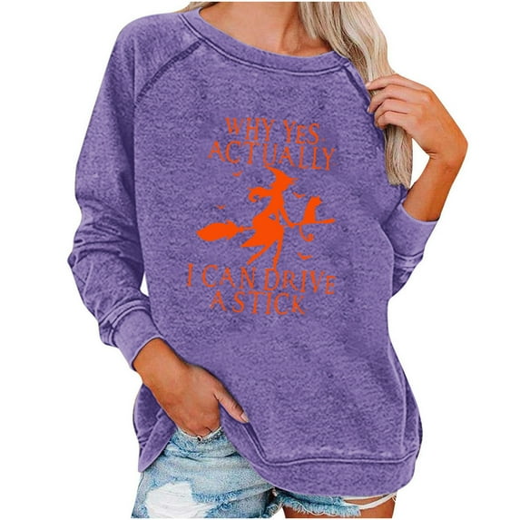 LEAVINGSUO Womens Fall Fashion 2023 Womens Tops Clearance under $5 Women Casual Full Sleeve Round Neck Tops Loose Blouse Print Graphic Sweatshirt Purple XXL