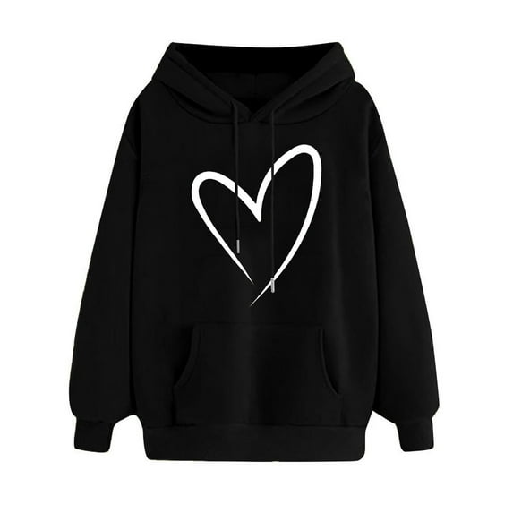LEAVINGSUO Womens Fall Fashion 2026 Womens Tops under $5 Women's Print Winter Hoodie Pullover Tops Long Sleeved Comfortable Sweatshirt Black XXL