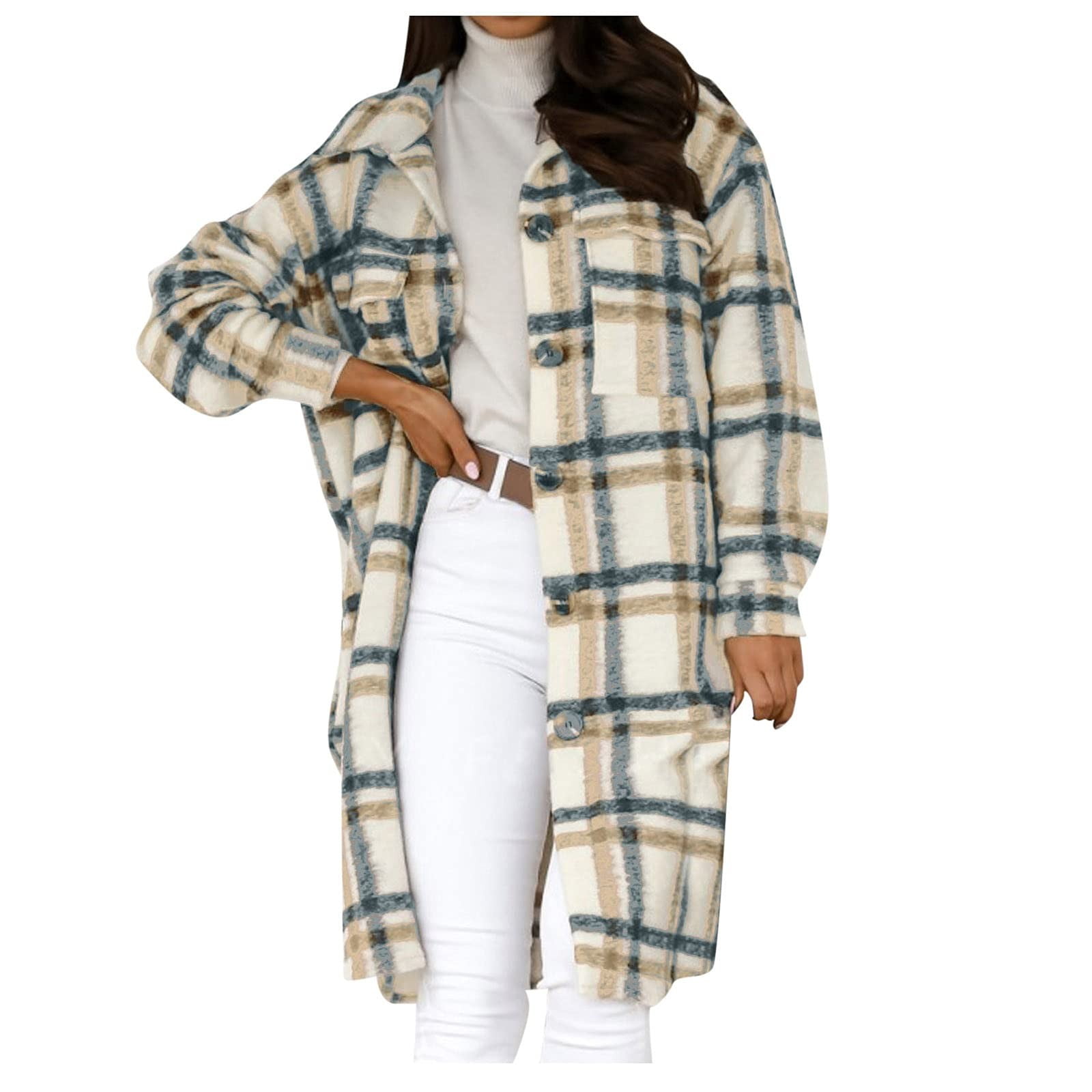 Winter Women Coat 2019 Casual Plaid Wool Coat Female Jacket Fashion Warm Solid overcoat Long Outwear