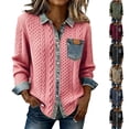 thumbnail image 1 of LEAVINGSUO Womens Open Front Cardigan Coat Fall Winter Solid-Color Patchwork Denim Shirt -Versatile Long-Sleeved Jacket Dark Gray S, 1 of 6