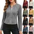 thumbnail image 1 of LEAVINGSUO Womens Open Front Cardigan Coat Solid Color Zip-Up Long Sleeve Jacket With Crew Neck And Sculpted Seams Casual Outerwear Beige XL, 1 of 8