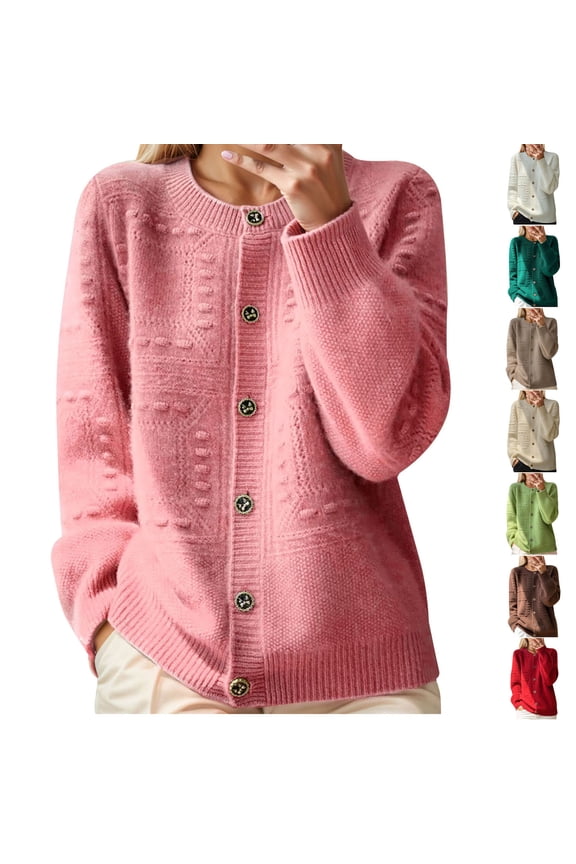Womens Open Front Cardigan Lightweight Sweater Round Sleeved Solid Color Breasted Knitted Sweater Cardigan Khaki S