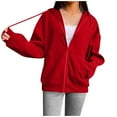 thumbnail image 1 of LEAVINGSUO Womens Plus Size $10 Fashion Women's Zipper V-Neck Pullover Tops Long Sleeve Hooded Blouse Sweatshirt, 1 of 7