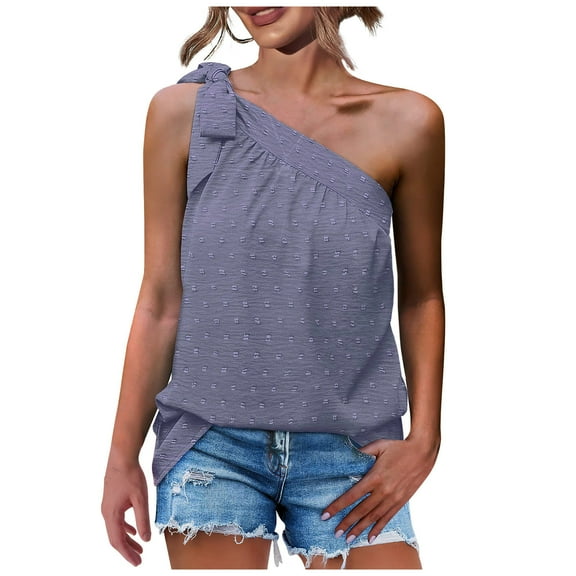 LEAVINGSUO Womens Plus Size $5 One Shoulder Tops for Women Summer Chiffon Tie Bow Knot Sleeveless Tank Tops Loose Fit Gray XXL