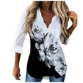 thumbnail image 1 of LEAVINGSUO Womens Plus Size Clearance $5 Plus Size Women Casual Loose V-Neck Printing Long Sleeve Blouse, 1 of 7