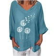 thumbnail image 1 of LEAVINGSUO Womens Plus Size Clearance $5 Women's Fashion Printed V- Neck Three Quarter Sleeve T-Shirt Blouse Loose Tops, 1 of 5