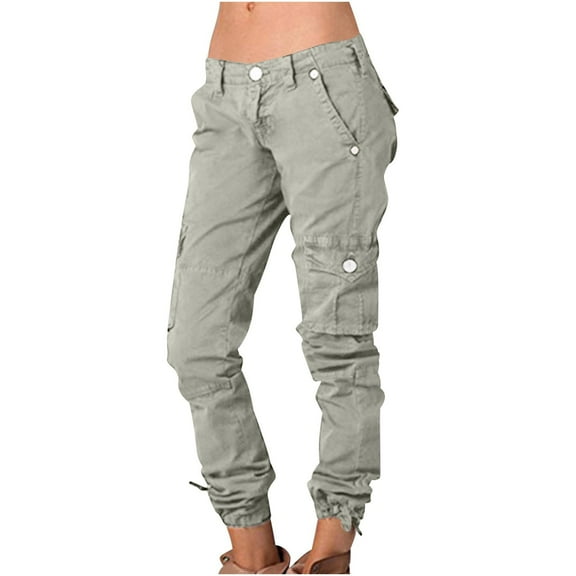 LEAVINGSUO Womens Plus Size Pants under $10 Women Ladies Solid Pants Hippie Punk Trousers Streetwear Jogger Pocket Loose Overalls Long Pants Gray M