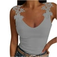 thumbnail image 1 of LEAVINGSUO Womens Shirts, Tank Top for Women Sexy Fashion Sexy Womens V-Neck Patchwork Solid Lace Short Camis Tops Vest Gray XL, 1 of 8