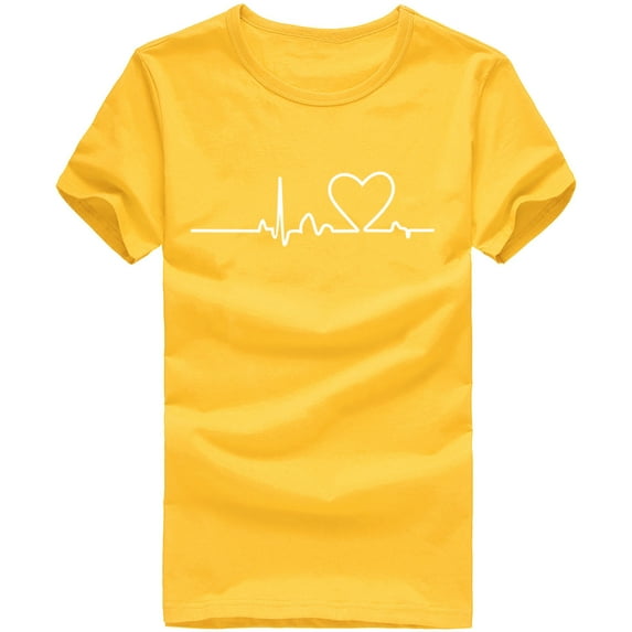 LEAVINGSUO Womens Summer Tops Clearance under $5 Unisex T-Shirt Printed Pattern Casual Fashion Soild Color Short Sleeve Tops