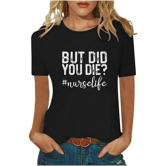 LEAVINGSUO Womens Tops, Plus Size Womens Clothes Women's Fashion Tops Funny Printe CasualFit Tee Shirts Blouse Print Shirt