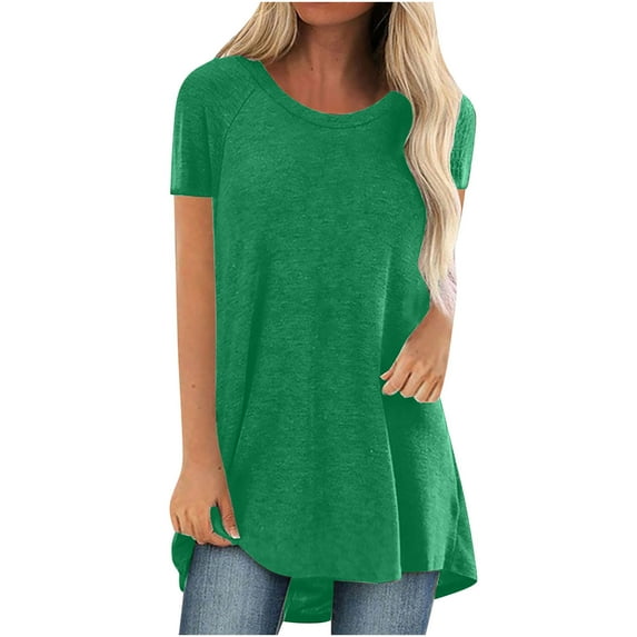 LEAVINGSUO Womens Tops, Plus Size Womens Clothes Women's Summer Solid Round Neck Loose Short Sleeve Tops T-Shirt Blouse