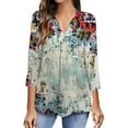 thumbnail image 1 of LEAVINGSUO Womens Tops Long Sleeve Clearance Fashion Woman V Neck Three Quarter 3/4Sleeve T Shirt Printing Blouse Tops Sweatshirt, 1 of 6