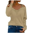 thumbnail image 1 of LEAVINGSUO Womens Tops Long Sleeve Fashion Women's V-Neck Casual Long Sleeve Lace Patchwork Blouse, 1 of 6