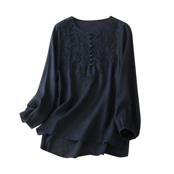 LEAVINGSUO Womens Tops Long Sleeve Fall Winter Women's Fashion Casual T-Shirt Short Sleeve V-Neck Sweatshirt Tops Blouse Navy L