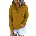 thumbnail image 1 of LEAVINGSUO Womens Tops Long Sleeve Fall Winter Clearance Women's Hooded Color Long-sleeved Sweatshirt Casual Blouse Pullover Tops Gold S, 1 of 5