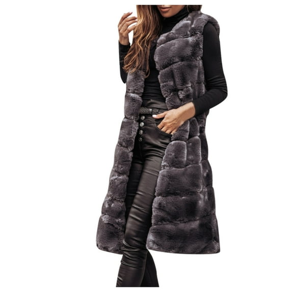 LEAVINGSUO Womens Tops Winter Coats for Women Womens Plus Size Clearance $5 Ladies Fashion Long Color Warm Round Neck s Vest Jacket