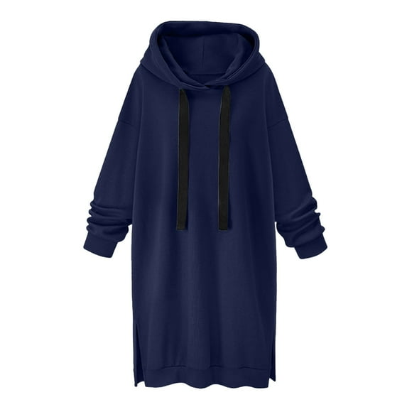 LEAVINGSUO Womens Tops Womens Plus Size $5 Women's Color Long Velvet Loose Casual Long Sleeved Hooded Tops Navy XXL