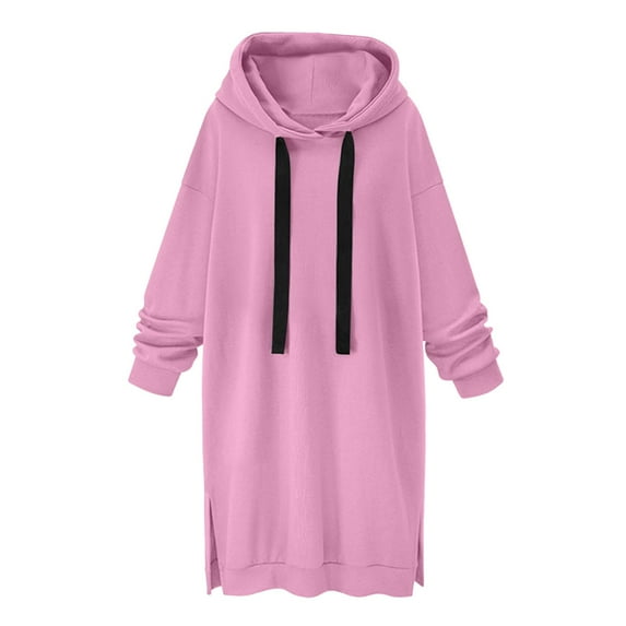 LEAVINGSUO Womens Tops Womens Plus Size $5 Women's Color Long Velvet Loose Casual Long Sleeved Hooded Tops Pink L