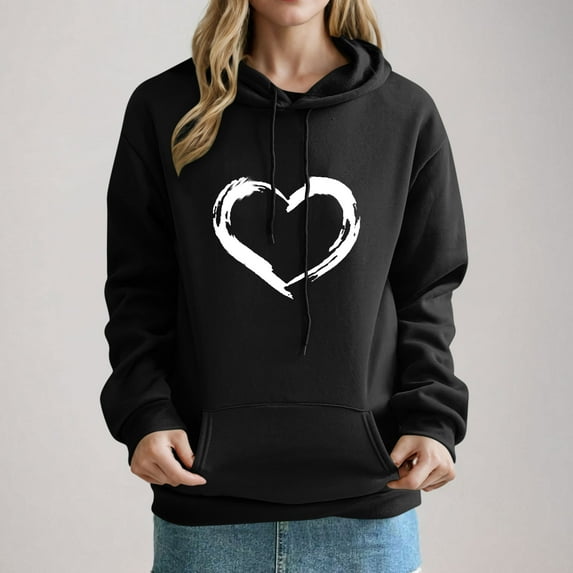 LEAVINGSUO Womens Tunic Tops,Women's Printed Off Shoulder Sleeves Long Sleeved Top Hooded Sweatshirt Black XXL