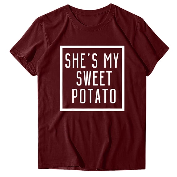 LEAVINGSUO Womens Valentine's Day T-Shirts Valentine's Day Letter Printing Short Sleeve Women's Top Short Sleeve Round Neck Top/Shirt