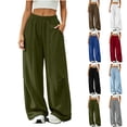 thumbnail image 1 of LEAVINGSUO Womens Wide Leg Sweatpants Fashion Solid Color Loose Elastic Waist Drawstring Strap Cargo Long Pants Red M, 1 of 7