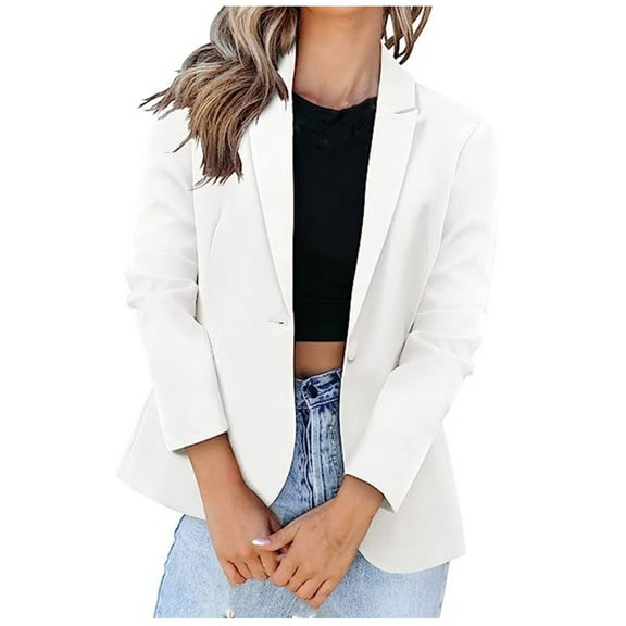 LEAVINGSUO Womens Winter Coats Womens Fashion Womens Plus Clearance Women's Casual Blazer Jackets Suit Long Sleeve Open Front with Button Pockets for Business Office