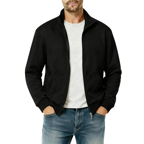 LEBONYAR Men's Trendy Full Zip Up Standing Collar Solid Colored Long Sleeve Lightweight Pockets Loose Fit Casual Versatile Sweatshirts,Sizes S-2XL