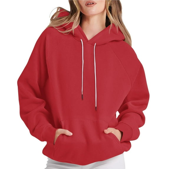 LEBONYAR Women's Fashion Round Neck Drawstring Hoodie Casual Solid Long Sleeve Pocket Loose Fit Sweatshirts
