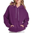 thumbnail image 1 of LEBONYAR Women's Fashion Round Neck Drawstring Hoodie Casual Solid Long Sleeve Pocket Loose Fit Sweatshirts, 1 of 7