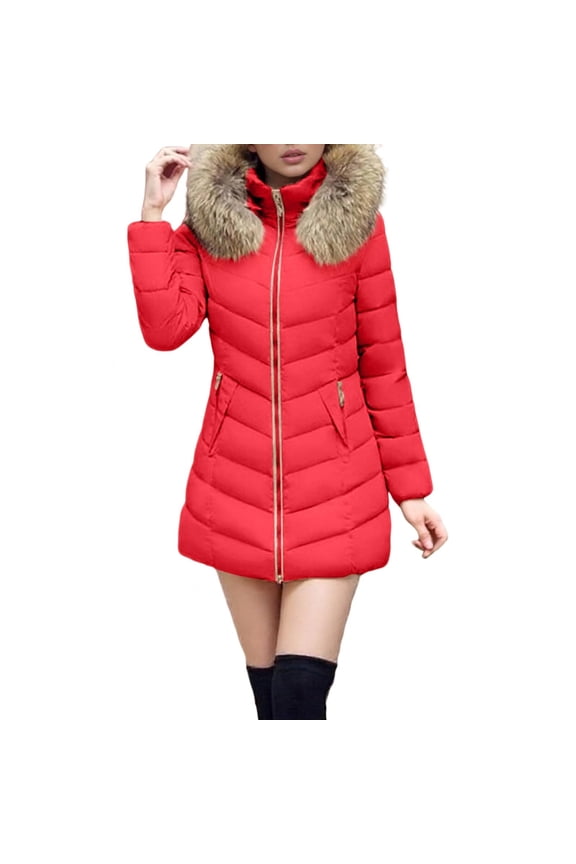 LEBONYAR Women's Trendy Plus Size Zipper Standing Collar Plush Hooded Waist Solid Long Sleeve Loose Warm Fit Pockets Causal Outerwear Puffer Jacket