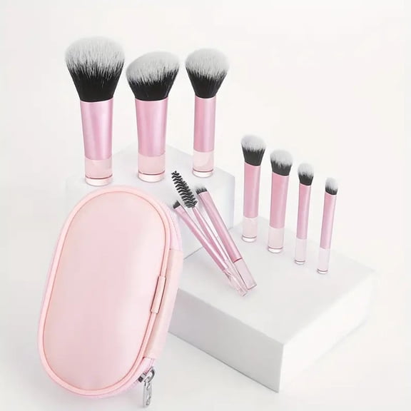 LEBONYARD 10Pcs Mini Makeup Brush Set for Beginners, Crystal Handle Portable Eyeshadow Brushes with Travel Cosmetic Bag
