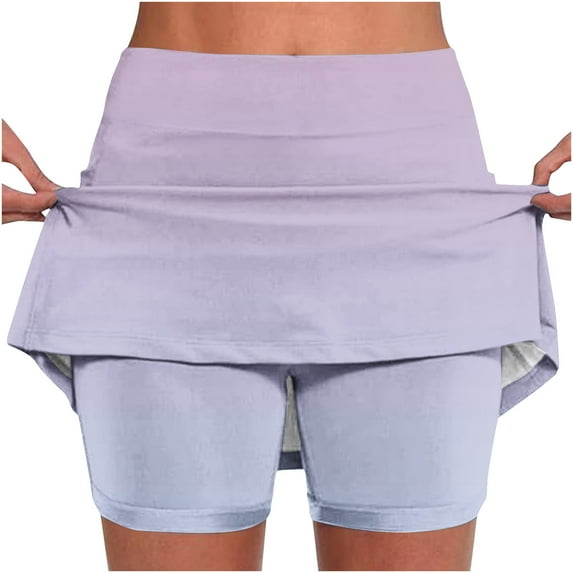 LEBONYARD 2025 Clearance Clothes,Women's Stretchy High-Waist Yoga Skirt with Shorts,Women's New Color Mid-waist Skirt Pants Sports Casual Shorts Bottoming Skirt Pants Purple M