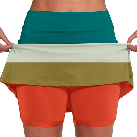 LEBONYARD 2025 Clearance Clothes,Women's Stretchy High-Waist Yoga Skirt with Shorts,Women's New Patchwork Mid-waist Skirt Pants Sports Casual Shorts Bottoming Skirt Pants Orange XXXL
