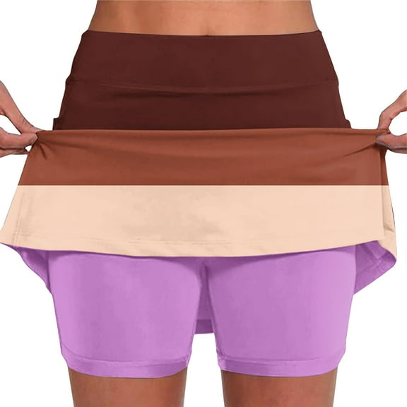 LEBONYARD 2025 Clearance Items under $5.00 Women's Lightweight Yoga Skort,Women's New Patchwork Mid-waist Skirt Pants Sports Casual Shorts Bottoming Skirt Pants Brown M