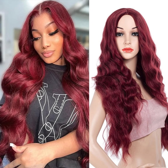 LEBONYARD 28" Middle Part Corn Perm Long Curly Synthetic Wig Heat Resistant Adjustable Wig for Women Cosplay Party