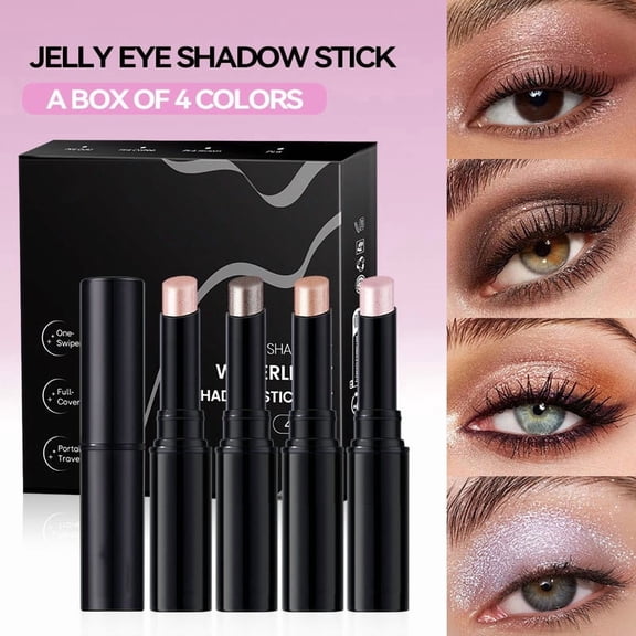 LEBONYARD 4 Pcs 1.7g Hydrating Shimmer Eyeshadow Stick Set Fine Pearlescent Gloss Eye Makeup